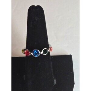 Silver Tone Ring Size 7 with Multicolored Rhinestones